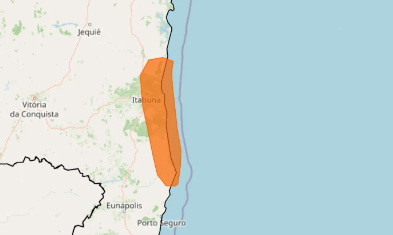 o mapa mostra as &aacute;reas em alerta para chuva intensa